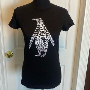 La Pop Art Penguin Black Tee Sz S NWT